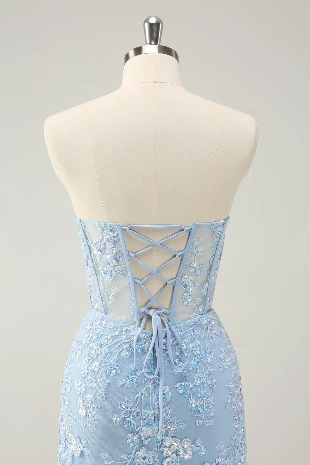Light Blue Corset Sequins Sweetheart Short Tight Homecoming Dress with Lace-up Back sold by Zapaka product image thumbnail 5