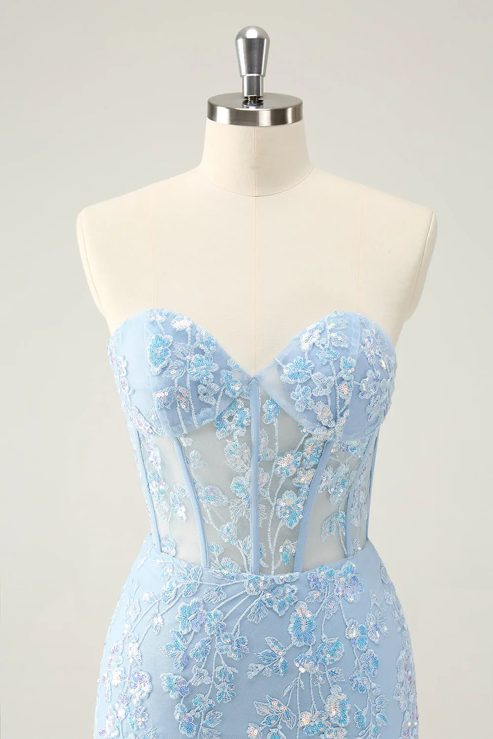 Light Blue Corset Sequins Sweetheart Short Tight Homecoming Dress with Lace-up Back sold by Zapaka product image thumbnail 4