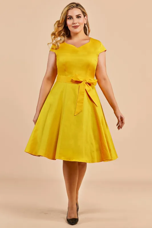 Plus Size Yellow Vintage 1950s Dress sold by Zapaka