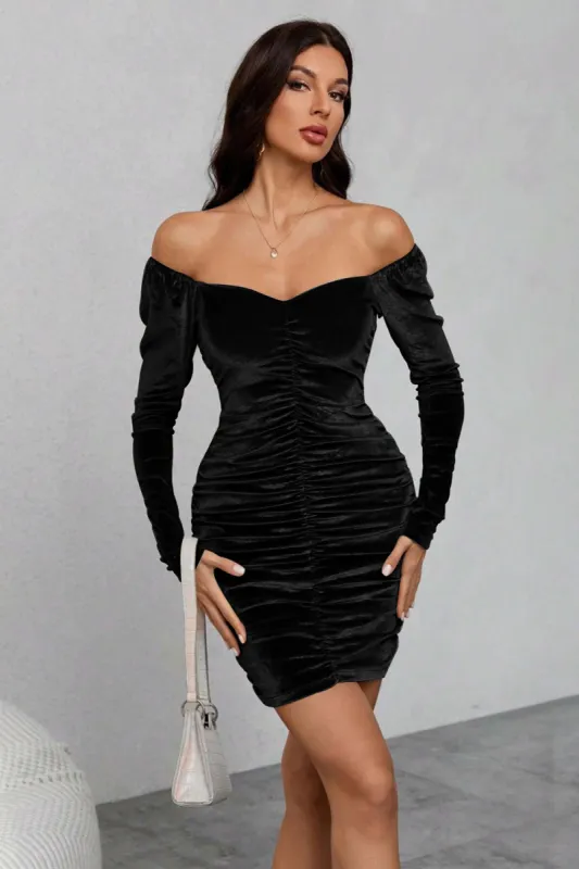 Black Velvet Long Sleeves Bodycon Party Dress sold by Zapaka