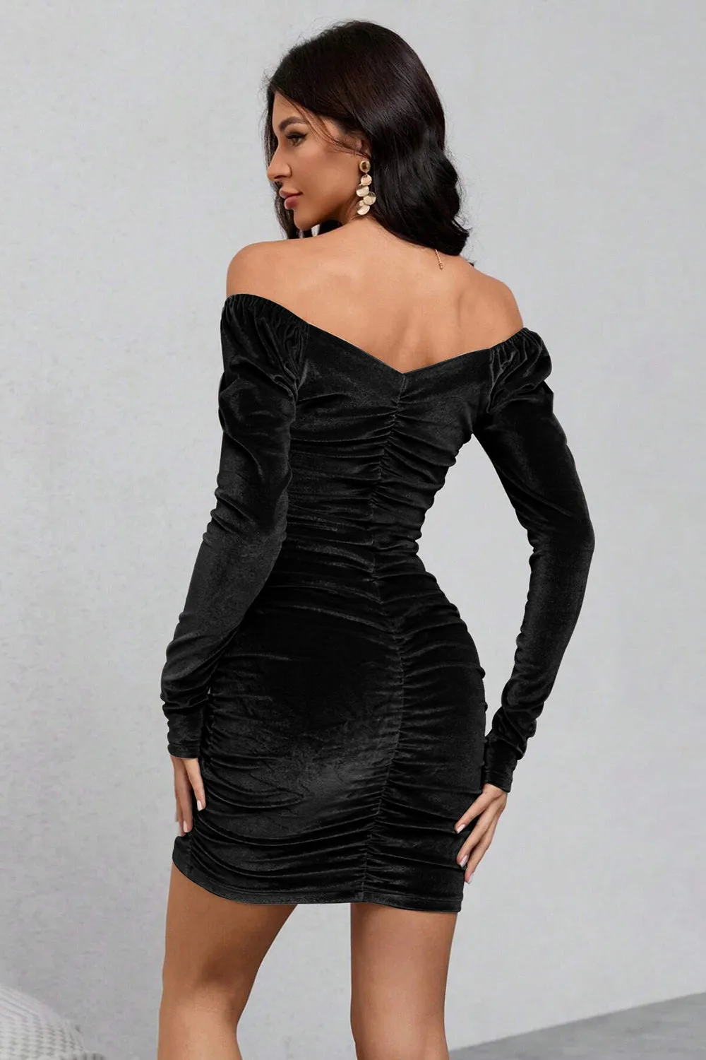 Black Velvet Long Sleeves Bodycon Party Dress sold by Zapaka product image thumbnail 2