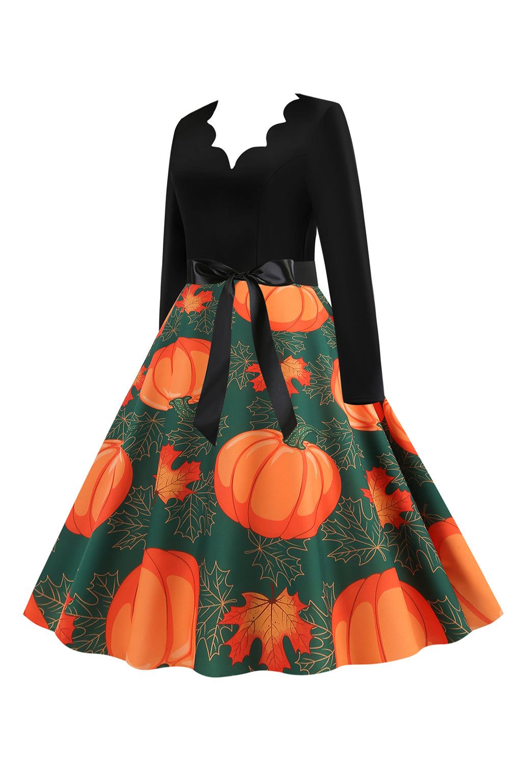 Wavy V-Neck Long Sleeve Print Halloween Retro Dress sold by Zapaka product image thumbnail 3
