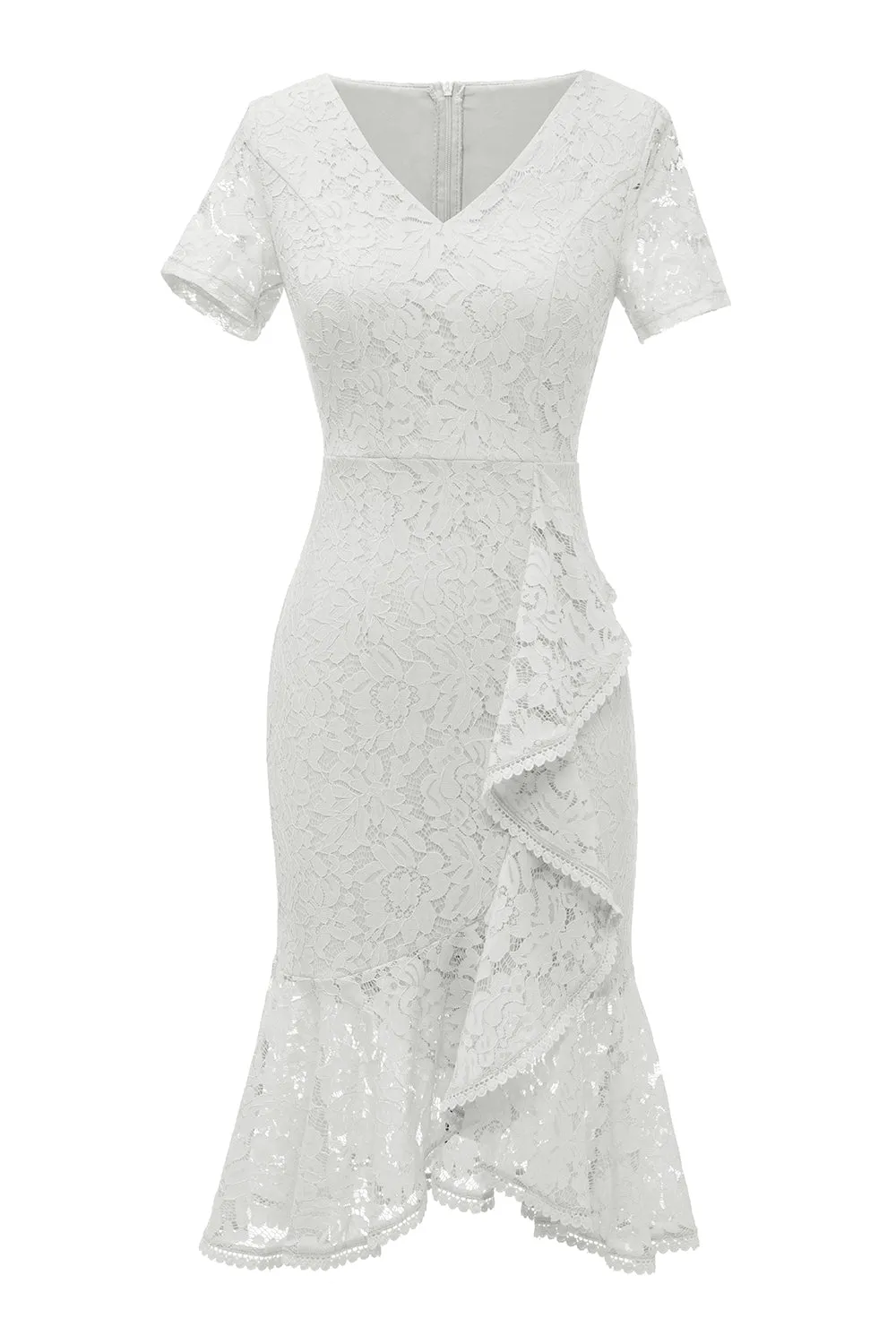 Sheath V Neck White Lace Bodycon Dress sold by Zapaka