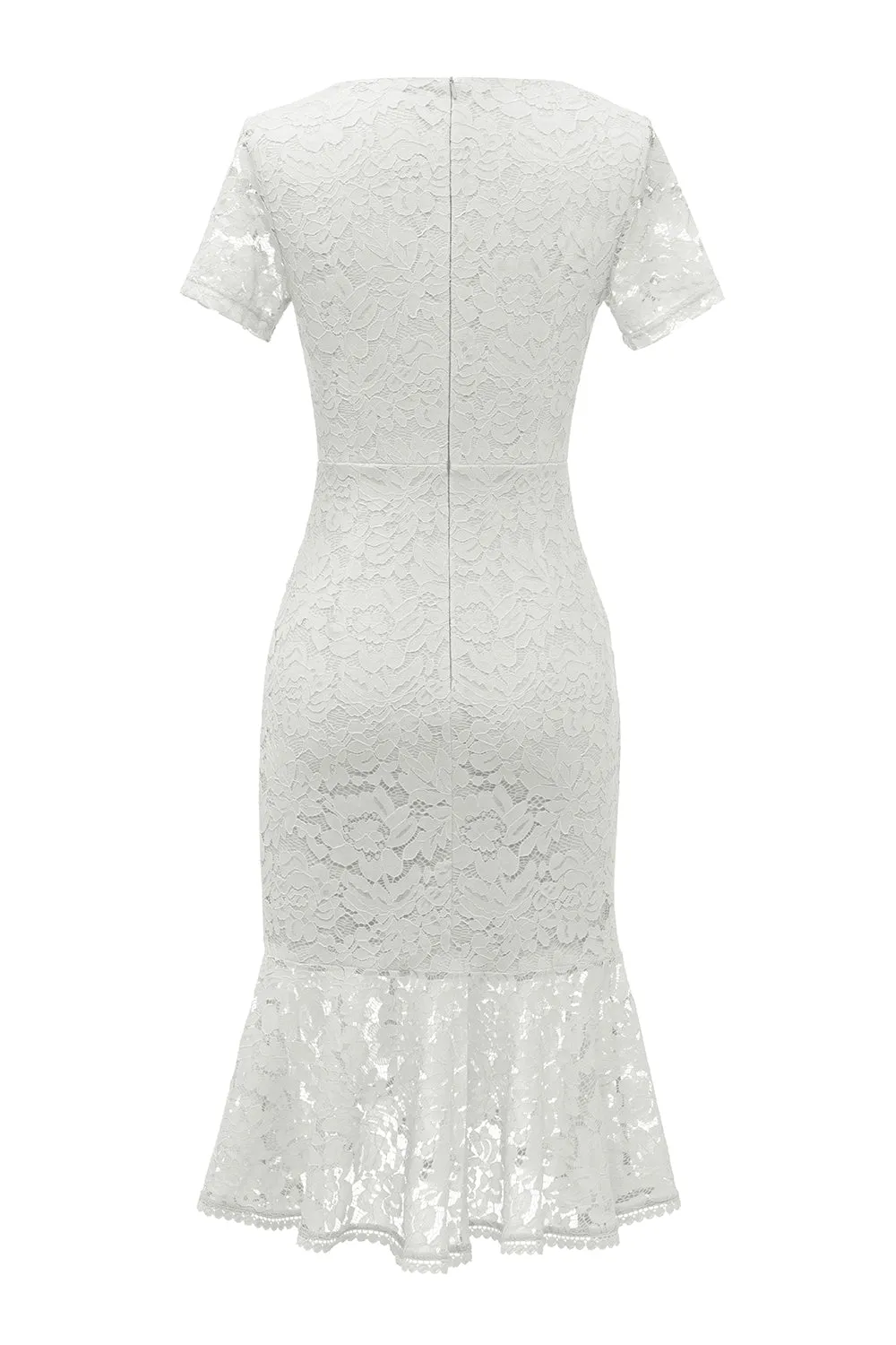 Sheath V Neck White Lace Bodycon Dress sold by Zapaka product image thumbnail 2