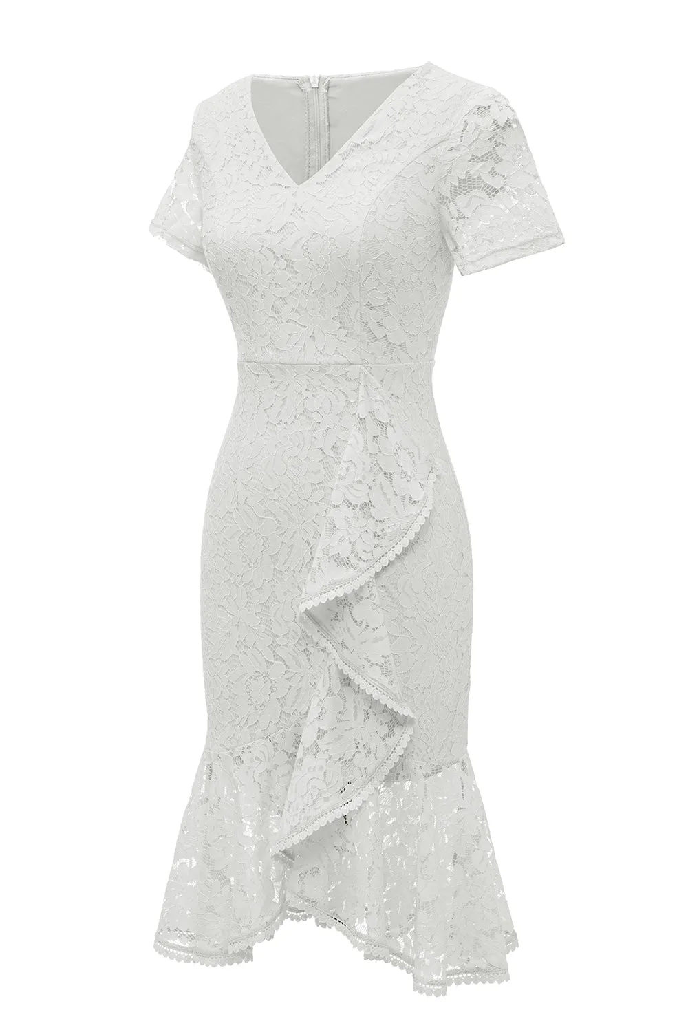 Sheath V Neck White Lace Bodycon Dress sold by Zapaka product image thumbnail 3