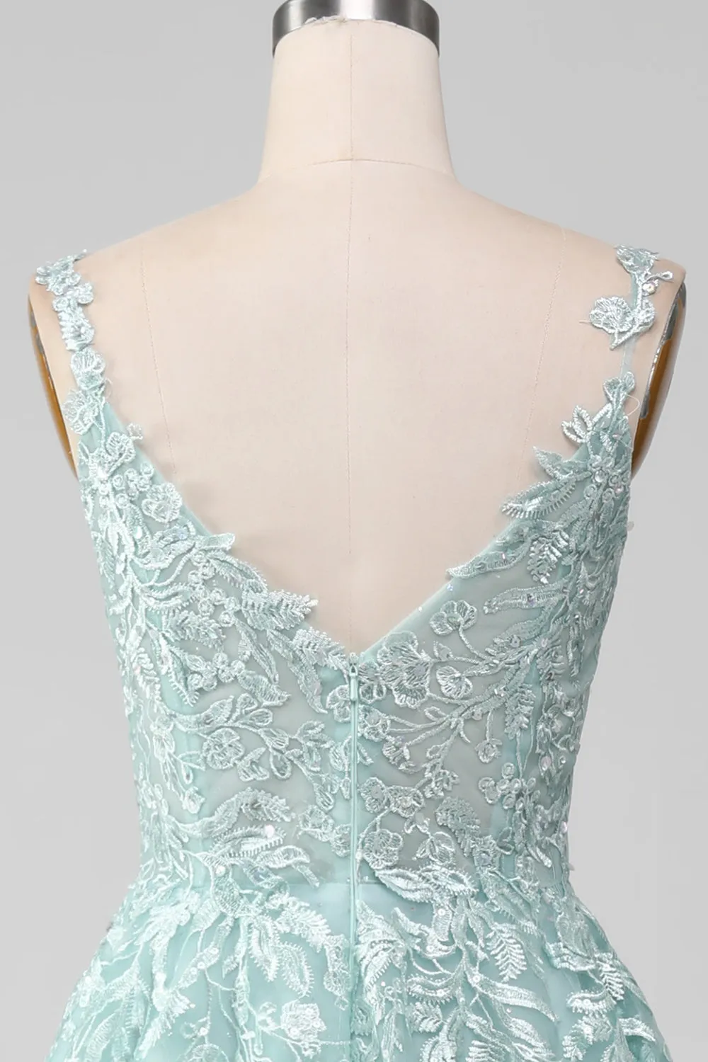 Glitter Mint A-Line Tulle Long Prom Dress with Lace sold by Zapaka product image thumbnail 5