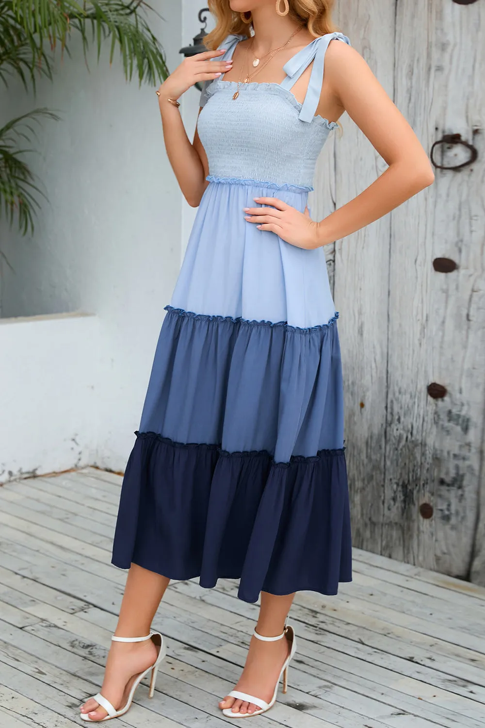 Blue A Line Midi Summer Dress with Pleated sold by Zapaka product image thumbnail 5