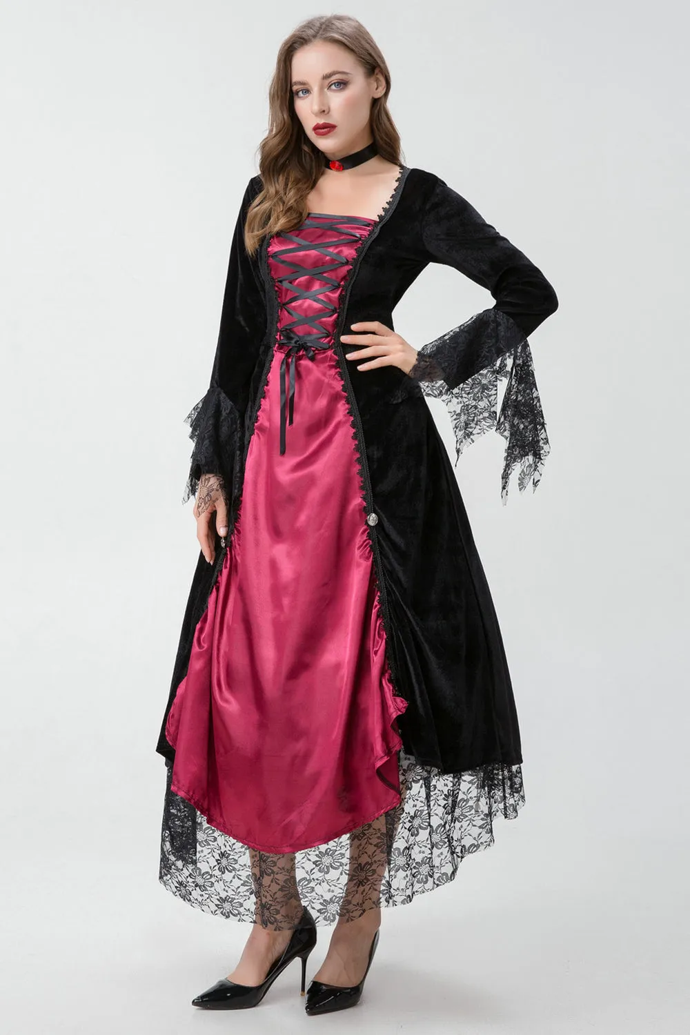 Gothic Burgundy Halloween Dress with Criss Cross Lace sold by Zapaka product image thumbnail 5