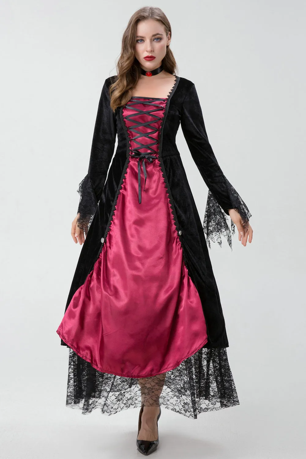 Gothic Burgundy Halloween Dress with Criss Cross Lace sold by Zapaka product image thumbnail 3