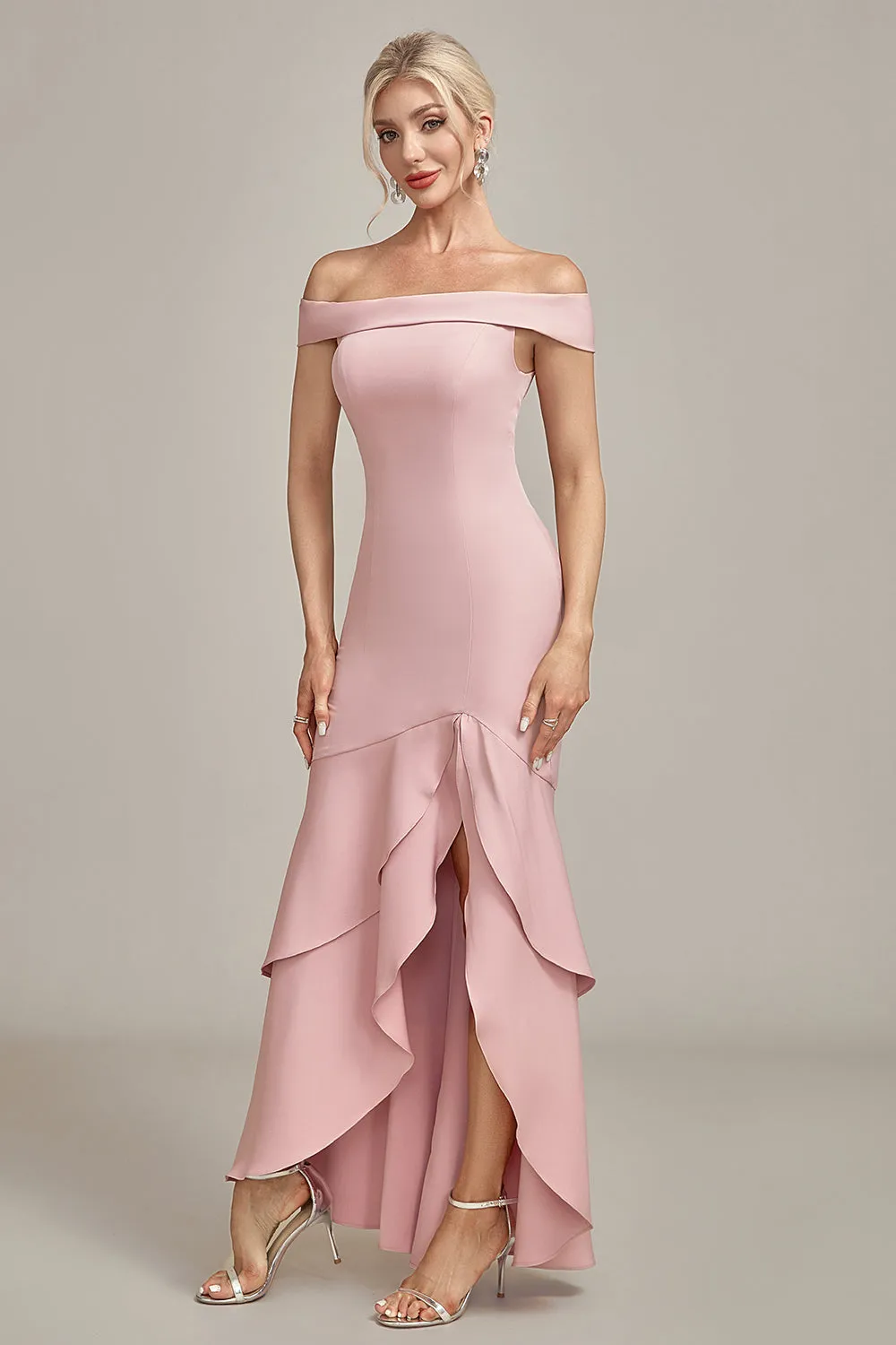 Pink Mermaid Asymmetrical Ruffled Mother of the Bride Dress sold by Zapaka product image thumbnail 4