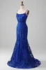 Sparkly Royal Blue Mermaid Spaghetti Straps Long Prom Dress With Appliques sold by Zapaka