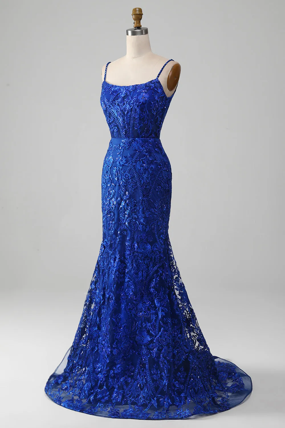Sparkly Royal Blue Mermaid Spaghetti Straps Long Prom Dress With Appliques sold by Zapaka product image thumbnail 3