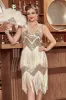 Golden Jewel Neck 1920s Gatsby Dress With Fringes sold by Zapaka