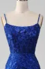 Sparkly Royal Blue Mermaid Spaghetti Straps Long Prom Dress With Appliques sold by Zapaka