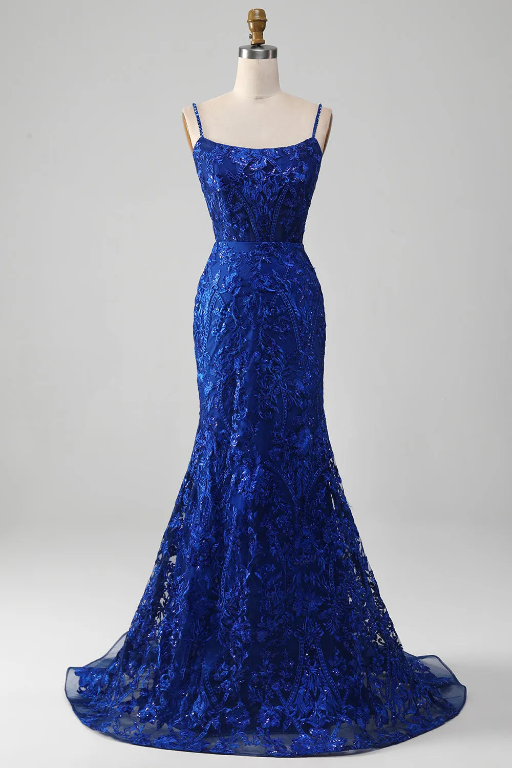 Sparkly Royal Blue Mermaid Spaghetti Straps Long Prom Dress With Appliques sold by Zapaka