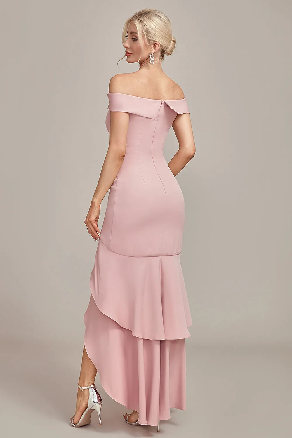 Pink Mermaid Asymmetrical Ruffled Mother of the Bride Dress sold by Zapaka product image thumbnail 2