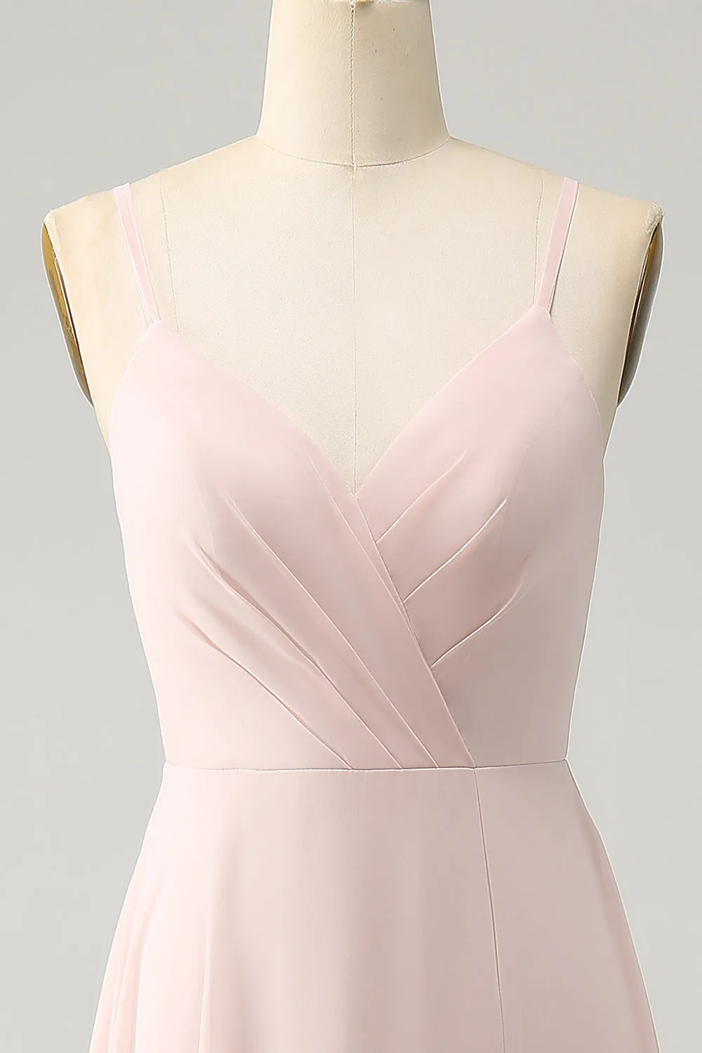 Pink A Line V Neck Chiffon Long Bridesmaid Dress with Slit sold by Zapaka product image thumbnail 4