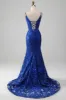 Sparkly Royal Blue Mermaid Spaghetti Straps Long Prom Dress With Appliques sold by Zapaka