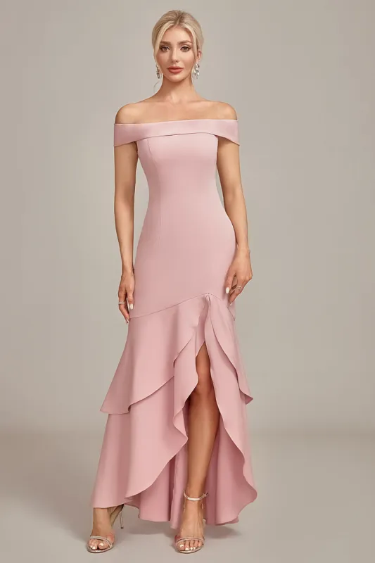 Pink Mermaid Asymmetrical Ruffled Mother of the Bride Dress sold by Zapaka