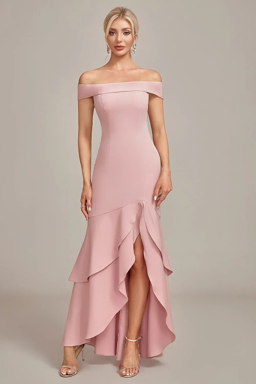 Pink Mermaid Asymmetrical Ruffled Mother of the Bride Dress sold by Zapaka