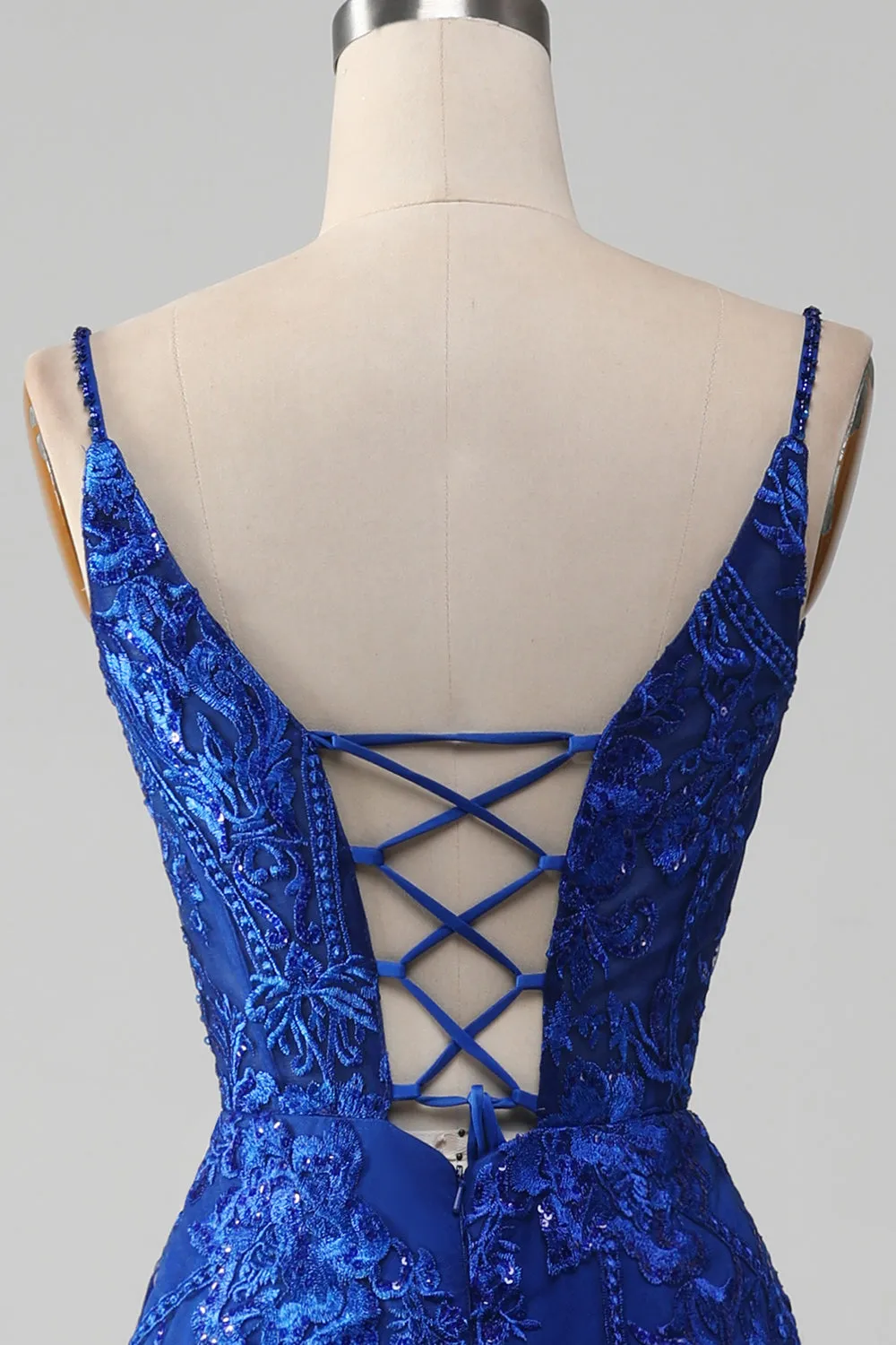 Sparkly Royal Blue Mermaid Spaghetti Straps Long Prom Dress With Appliques sold by Zapaka product image thumbnail 5