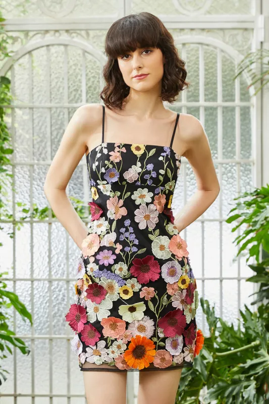 Black Spaghetti Straps Sheath Homecoming Dress with 3D Flowers sold by Zapaka
