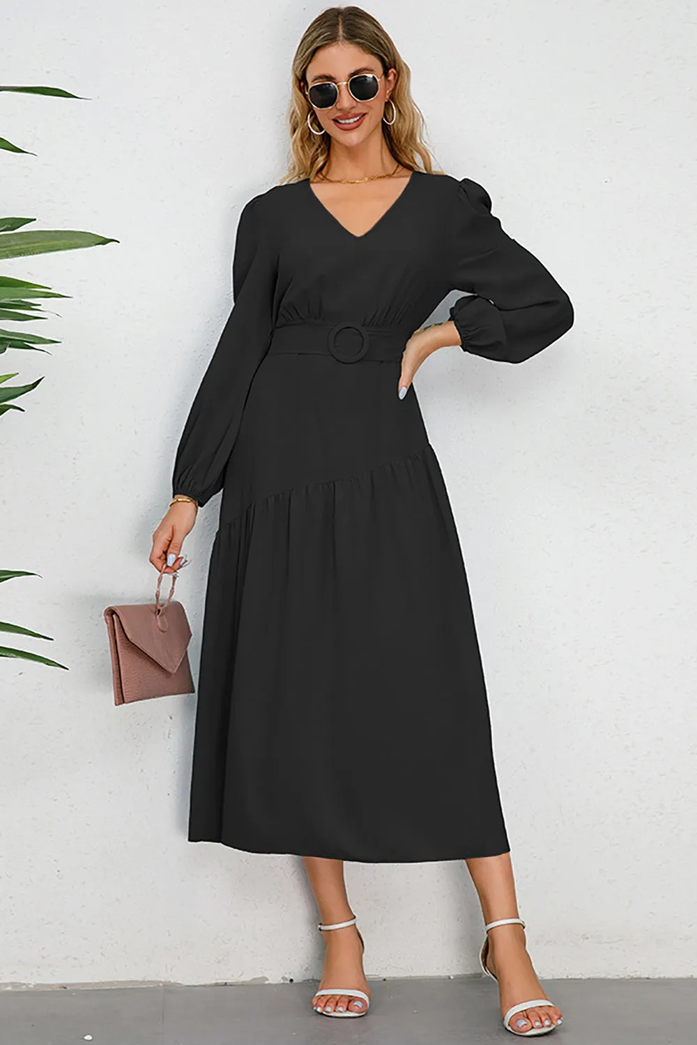 A-Line Long Sleeves Black Casual Dress sold by Zapaka