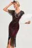 Sparkly Fringes Burgundy 1920s Dress with Accessories Set sold by Zapaka