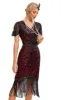 Sparkly Fringes Burgundy 1920s Dress with Accessories Set sold by Zapaka