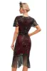 Sparkly Fringes Burgundy 1920s Dress with Accessories Set sold by Zapaka