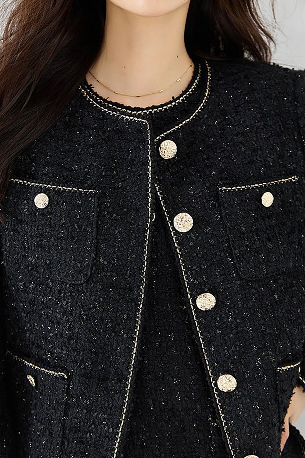 Black Tweed Open Front Cropped Women Jacket sold by Zapaka product image thumbnail 5