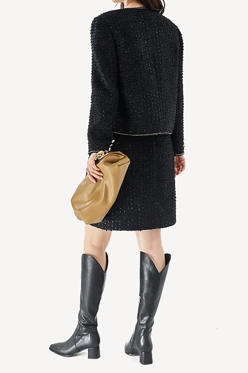 Black Tweed Open Front Cropped Women Jacket sold by Zapaka product image thumbnail 2