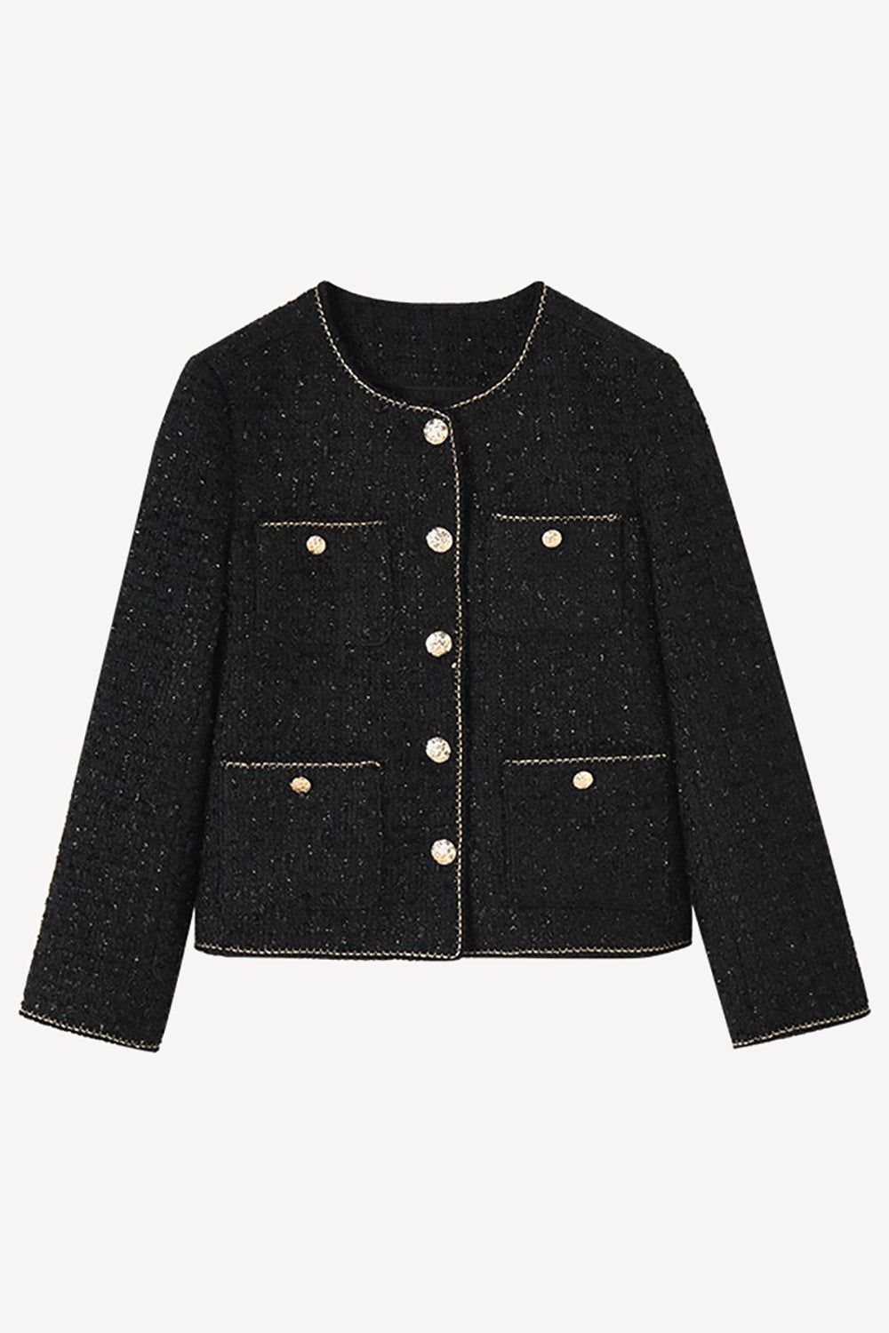 Black Tweed Open Front Cropped Women Jacket sold by Zapaka product image thumbnail 3