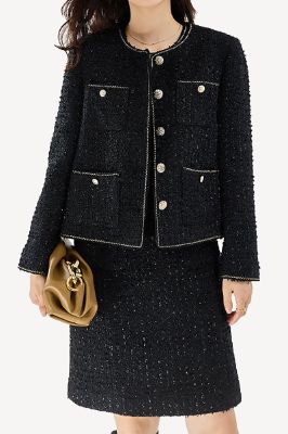 Black Tweed Open Front Cropped Women Jacket sold by Zapaka