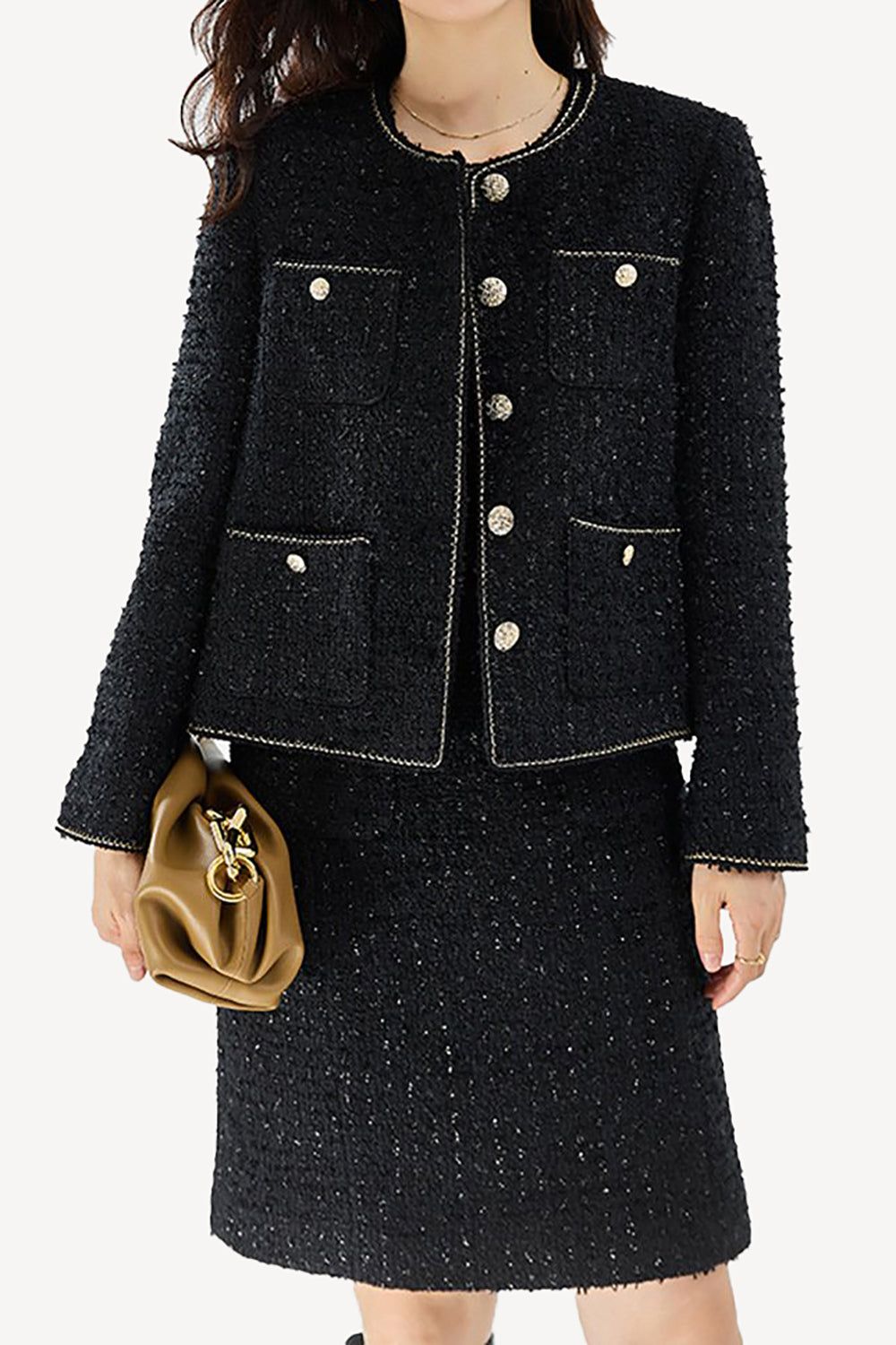 Black Tweed Open Front Cropped Women Jacket sold by Zapaka