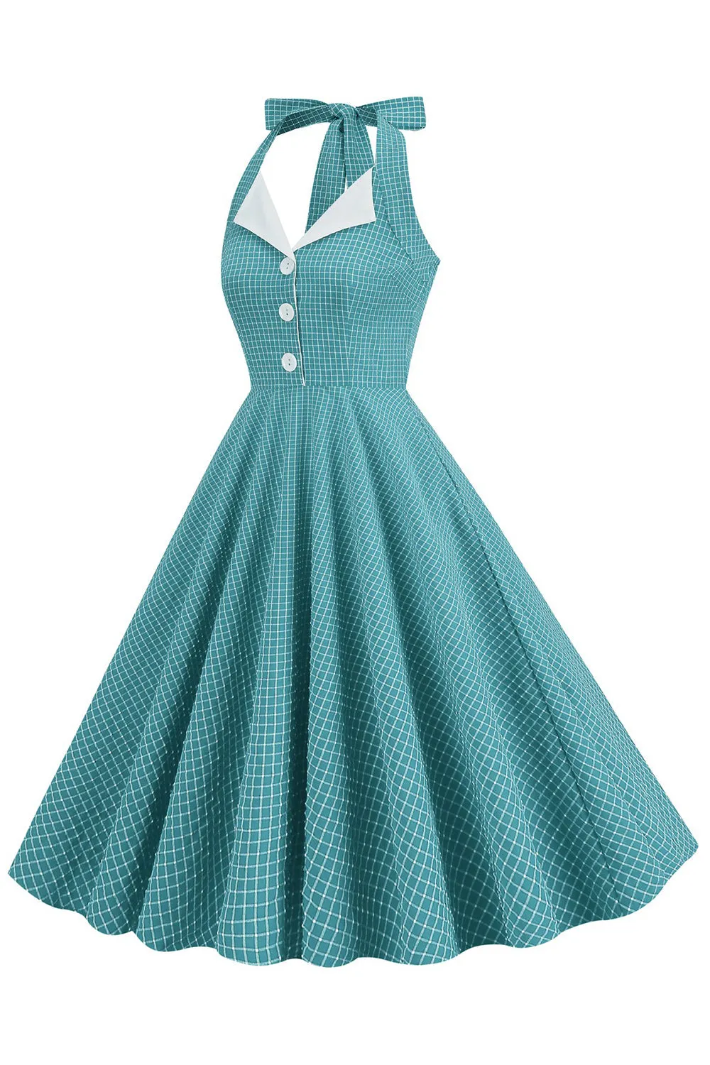 Retro Style Halter Neck Green 1950s Dress with Button sold by Zapaka product image thumbnail 3