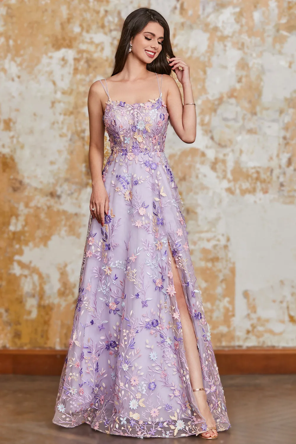 Gorgeous A Line Spaghetti Straps Light Purple Long Prom Dress with Appliques sold by Zapaka product image thumbnail 3