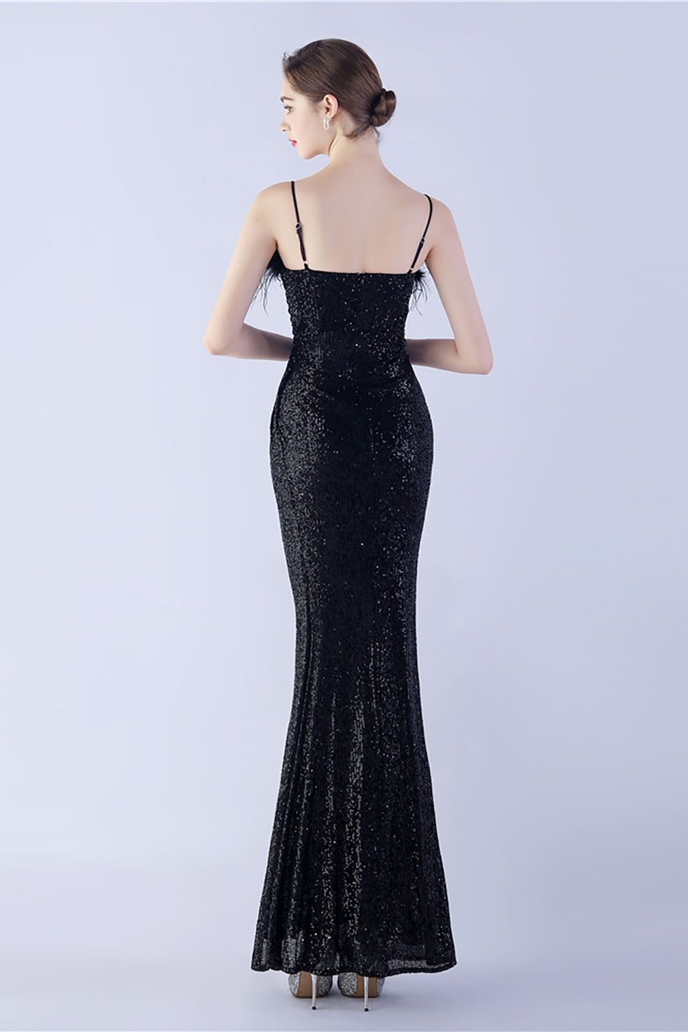 Lilac Spaghetti Straps Sheath Sequin Formal Dress With Feather sold by Zapaka product image thumbnail 5