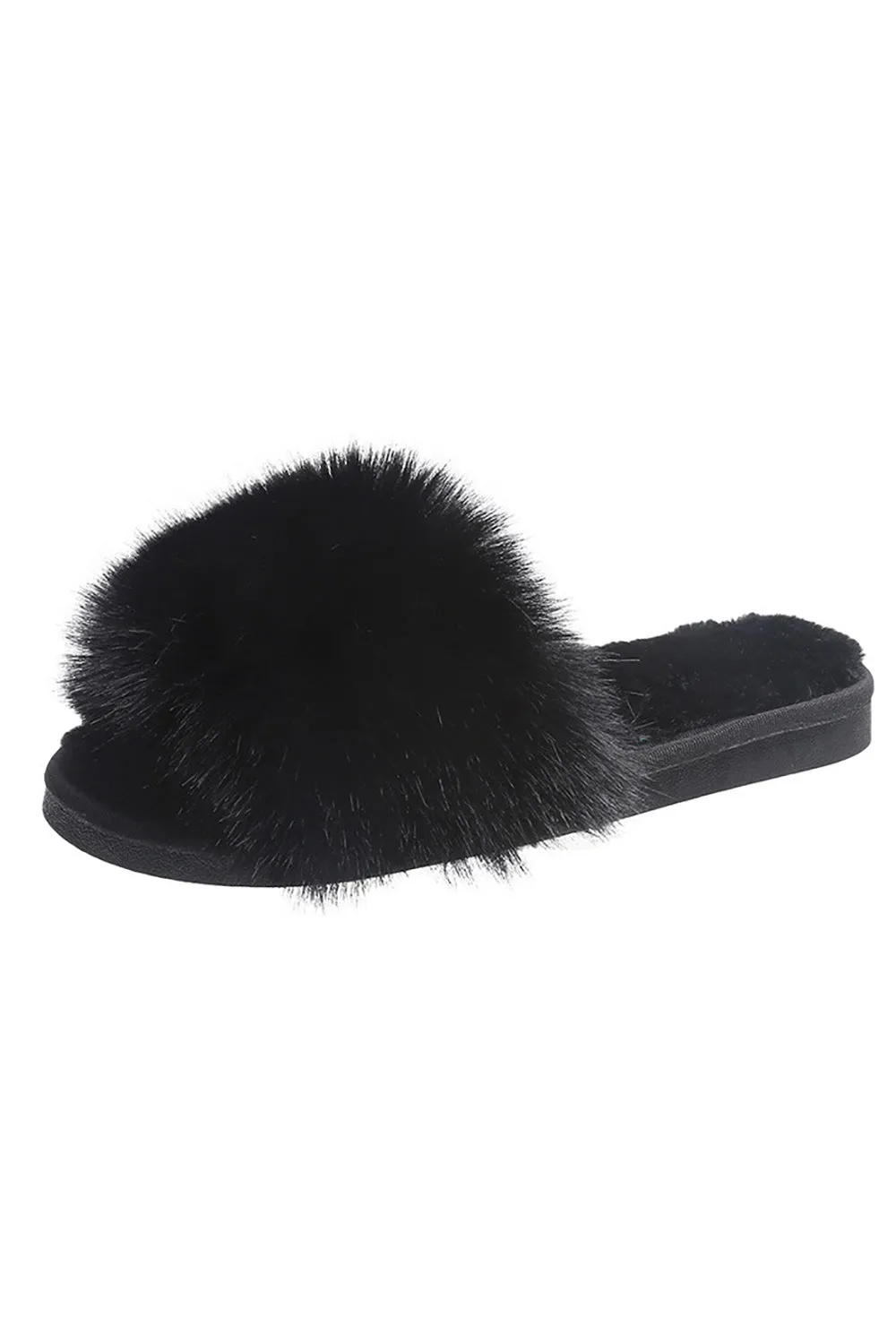 Black Fur Slide Slippers sold by Zapaka