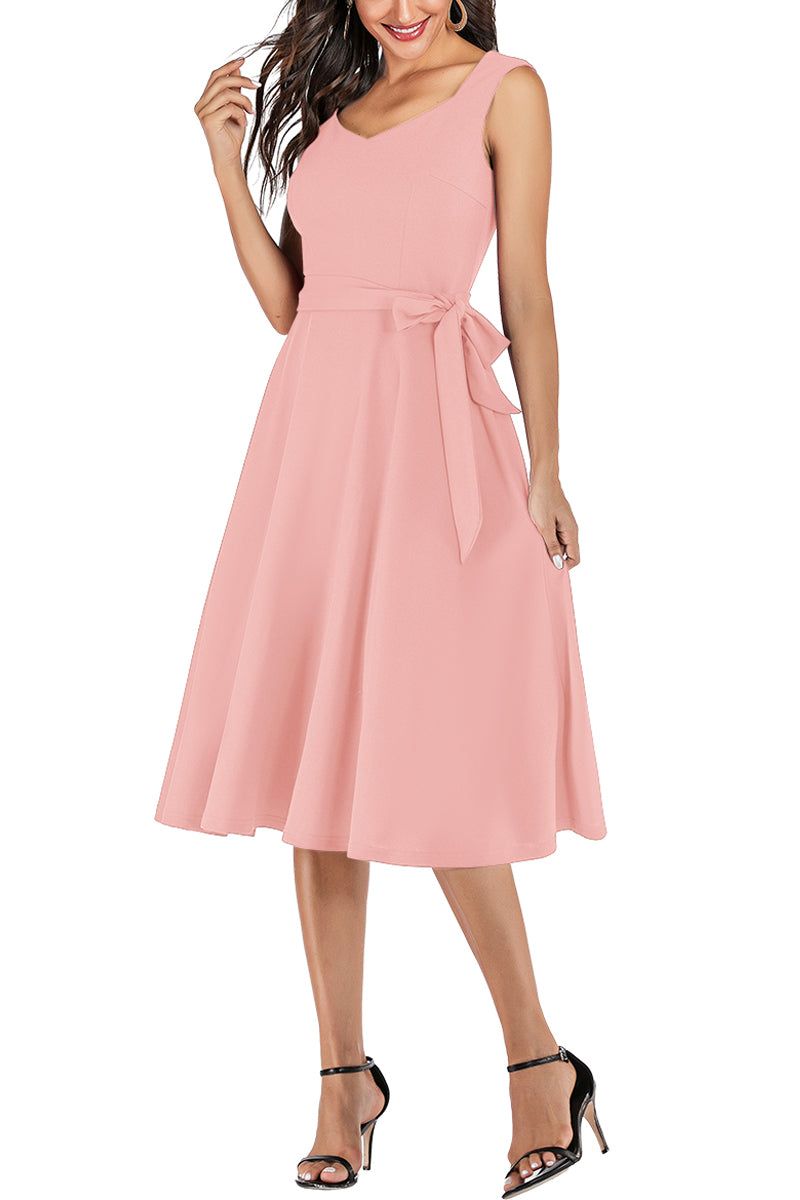 Pink V Neck Vintage Dress sold by Zapaka product image thumbnail 3