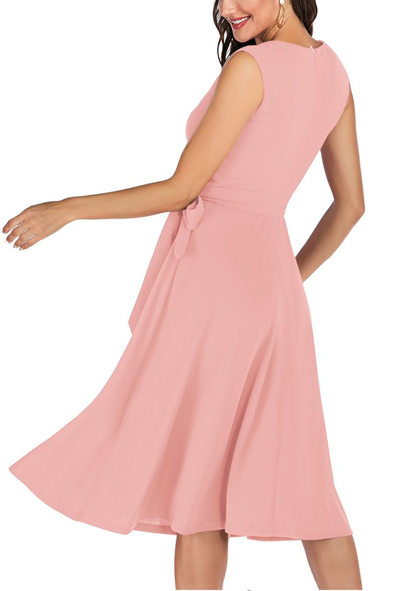 Pink V Neck Vintage Dress sold by Zapaka product image thumbnail 2