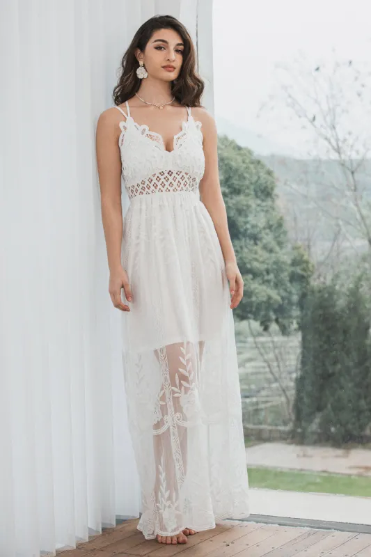 Spaghetti Straps Lace Elegant White Graduation Dress sold by Zapaka