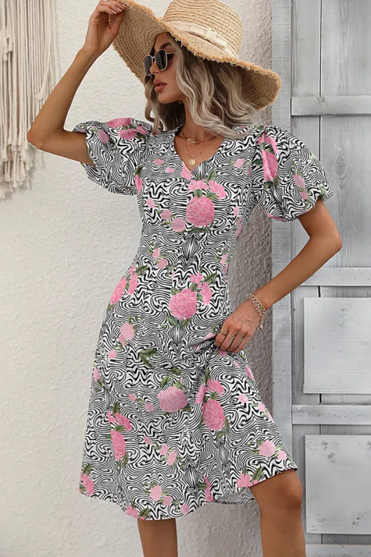 V-neck Floral Print Summer Dress sold by Zapaka