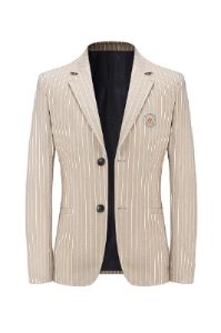 Grey PinStriped Notched Lapel Men's Blazer sold by Zapaka