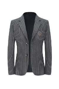 Grey PinStriped Notched Lapel Men's Blazer sold by Zapaka