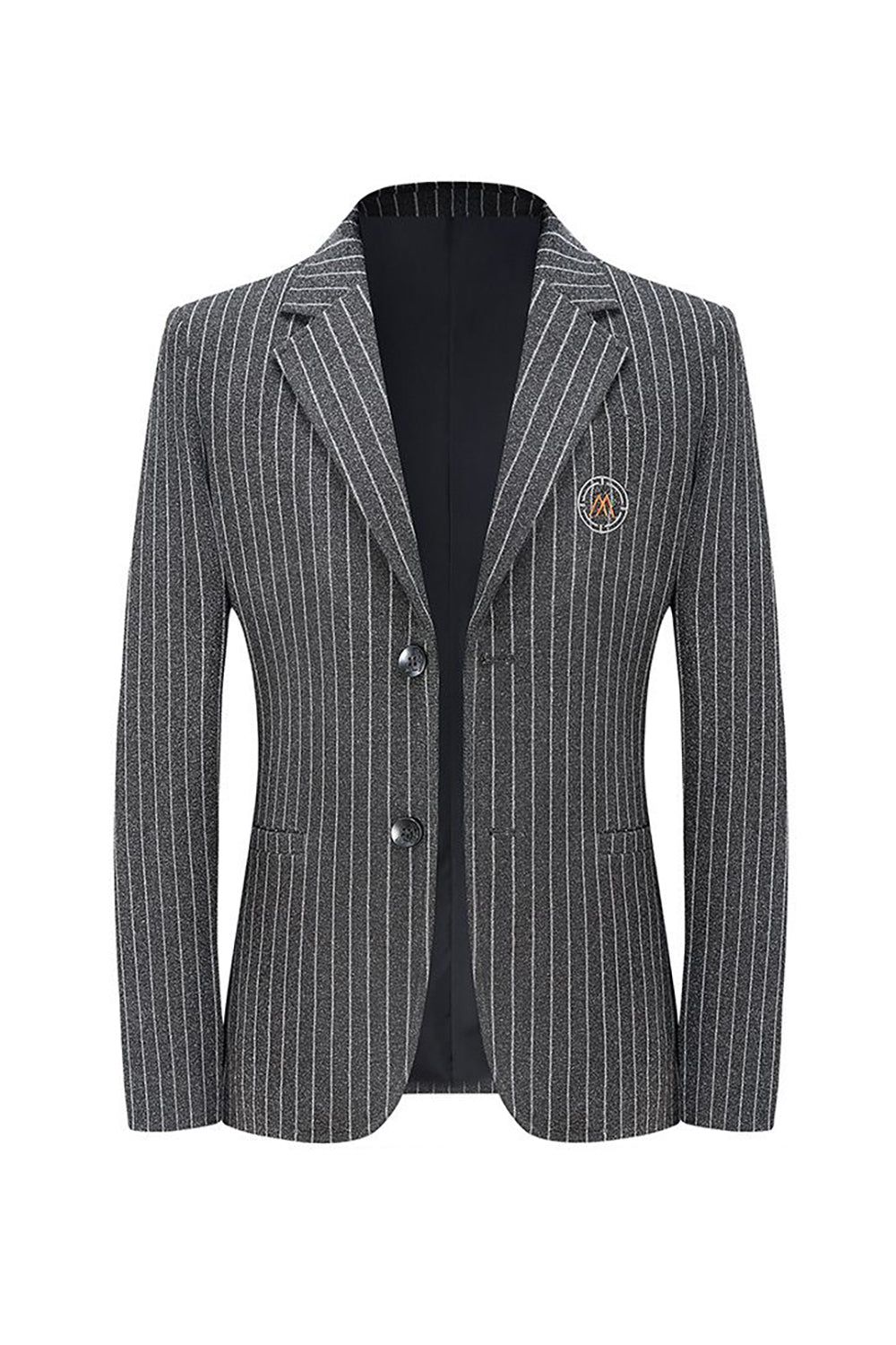 Grey PinStriped Notched Lapel Men's Blazer sold by Zapaka