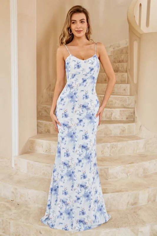 Blue Floral Boho Bridesmaid Dress sold by Zapaka