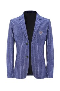 Grey PinStriped Notched Lapel Men's Blazer sold by Zapaka