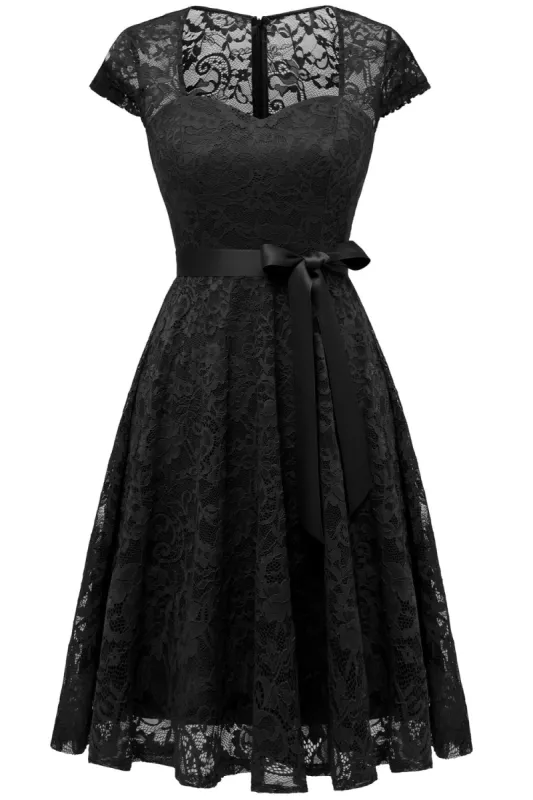 Black Lace Party Dress with Sleeves sold by Zapaka
