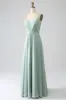 Matcha A-Line Spaghetti Straps Backless Pleated Long Bridesmaid Dress sold by Zapaka
